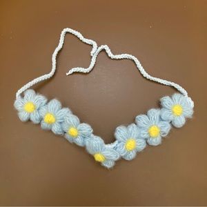 Handmade Dog Cat Collar, Blue Floral, Crochet-Brand new!